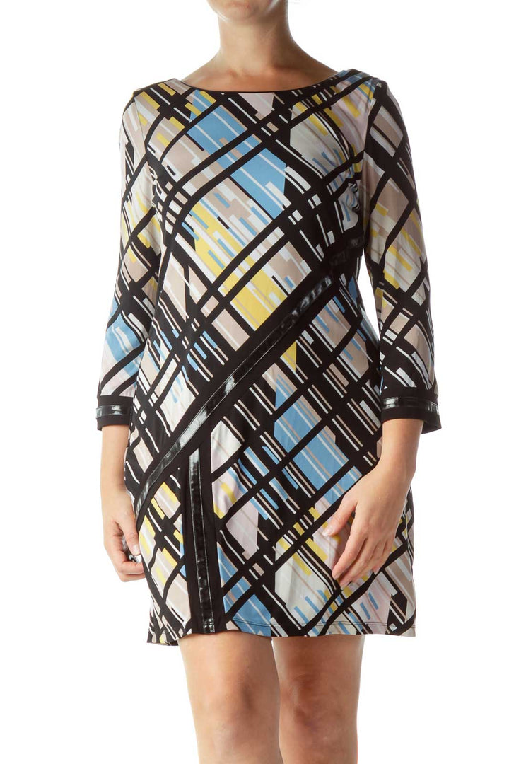 Multicolor Long Sleeve Shift Dress