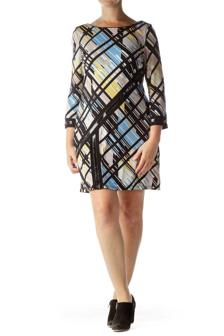 Multicolor Long Sleeve Shift Dress