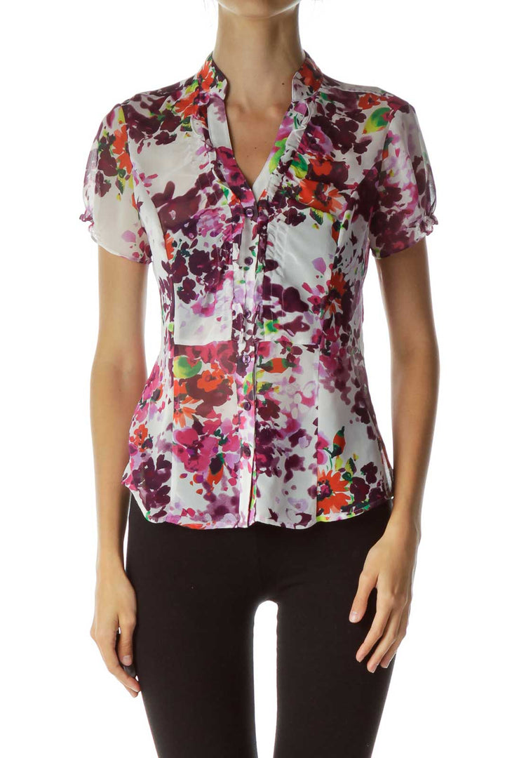 Purple Multicolor Flower Print Blouse