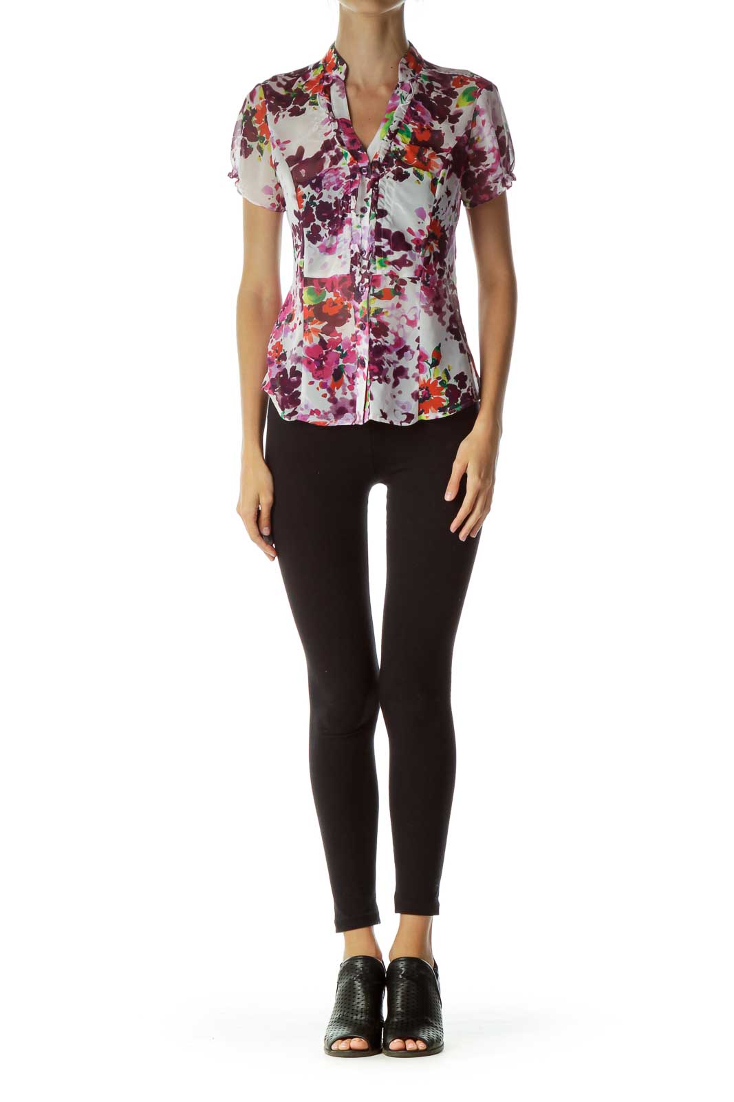 Purple Multicolor Flower Print Blouse