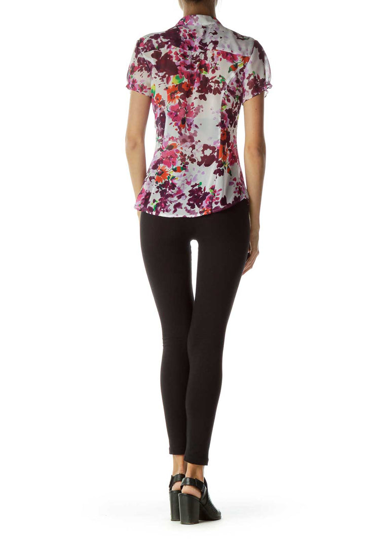 Purple Multicolor Flower Print Blouse