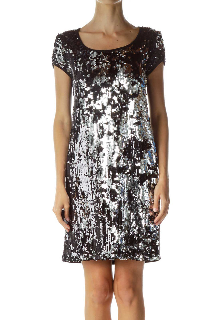 Black Silver Sequined Cocktail Dress