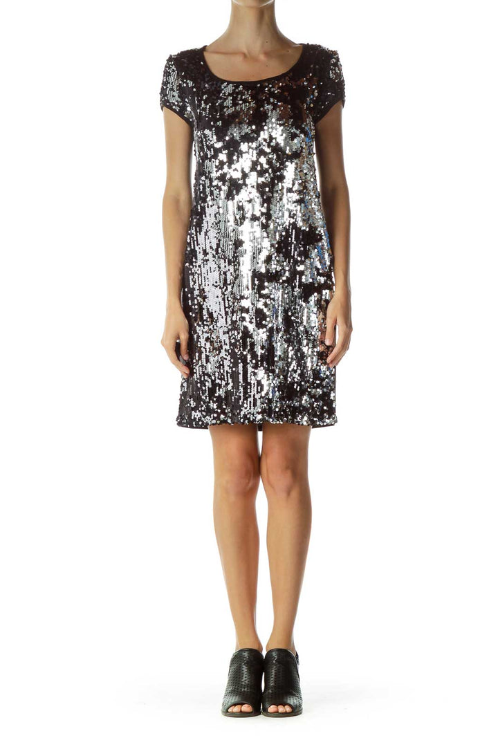 Black Silver Sequined Cocktail Dress