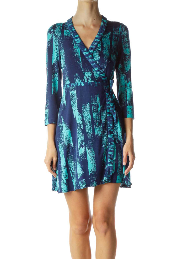 Blue Green Wrap Work Dress