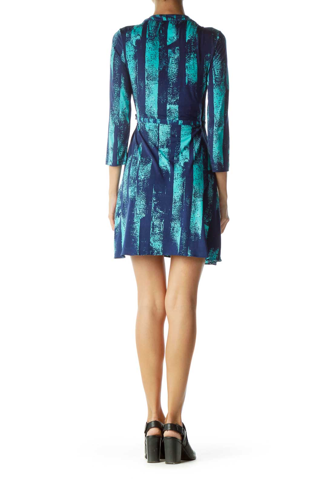 Blue Green Wrap Work Dress