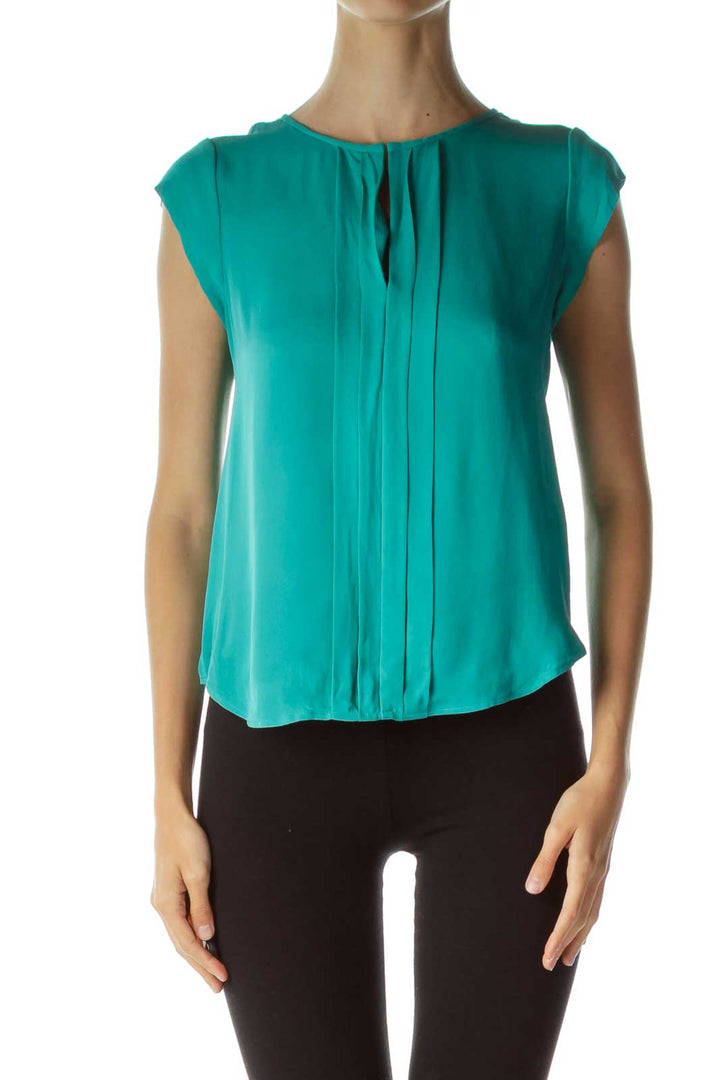 Teal V-neck Silk Blouse