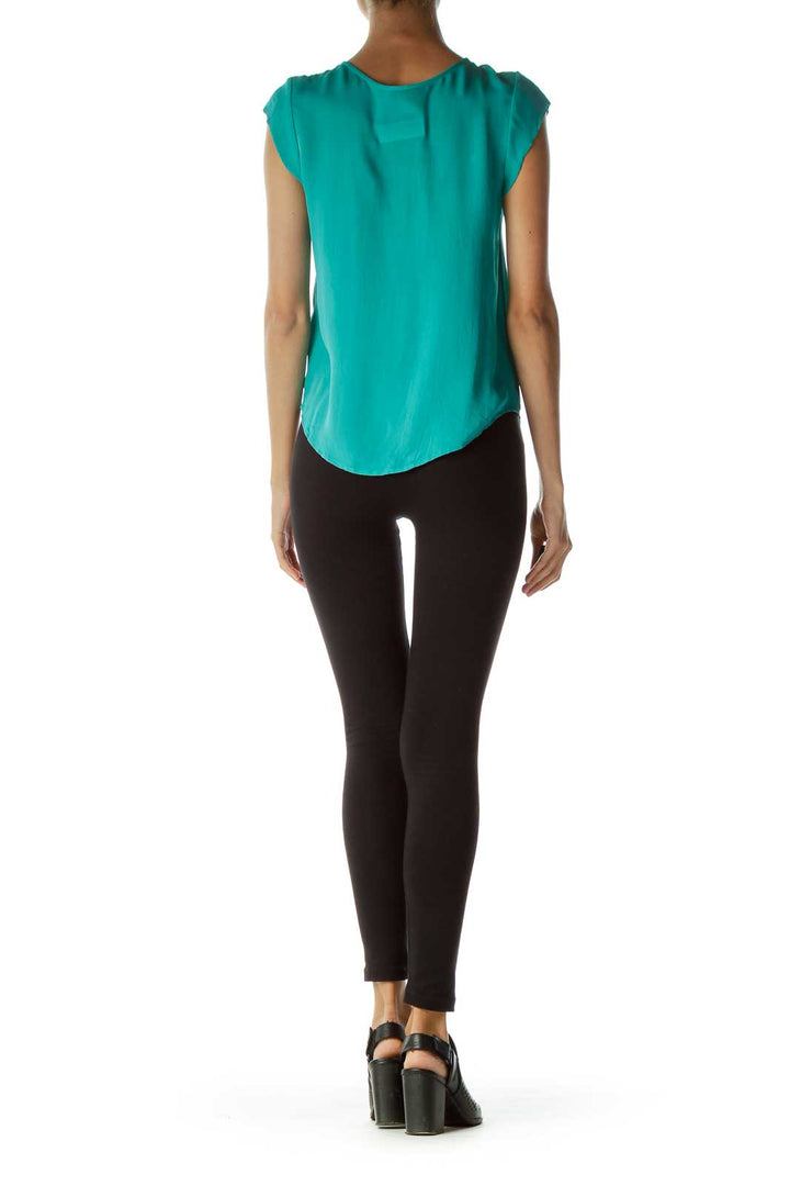 Teal V-neck Silk Blouse