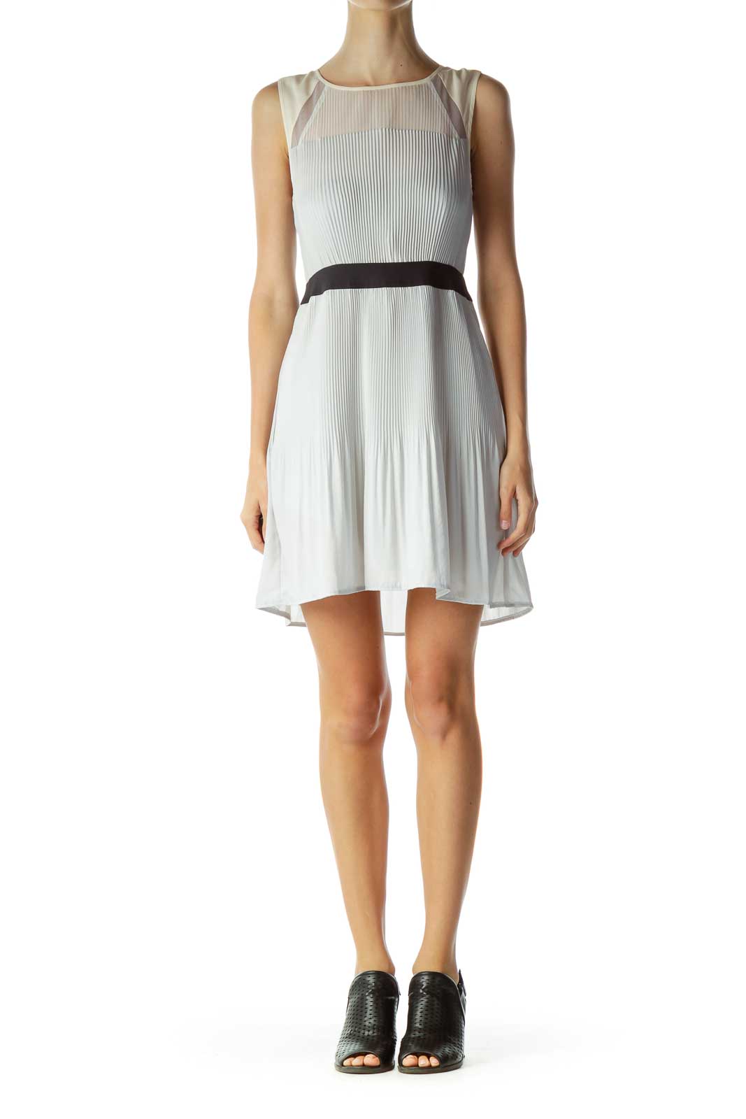 Gray Pleated Sheer Cocktail Dress