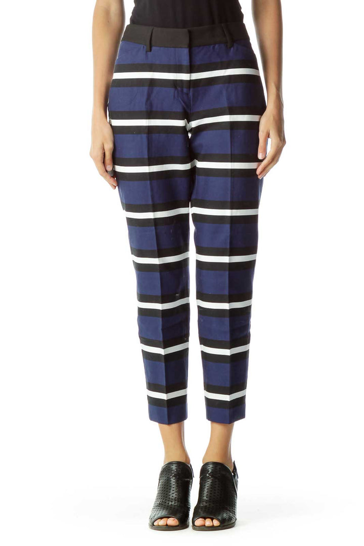 Navy Black White Striped Pants