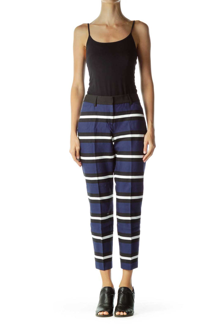 Navy Black White Striped Pants