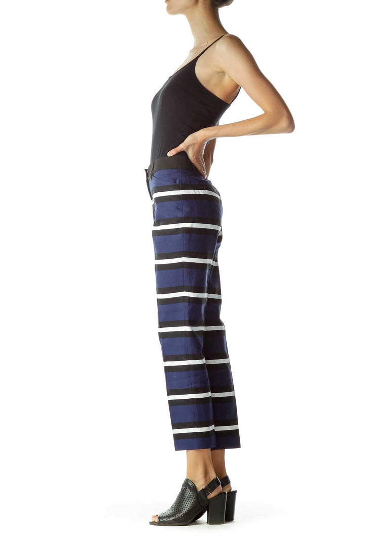 Navy Black White Striped Pants