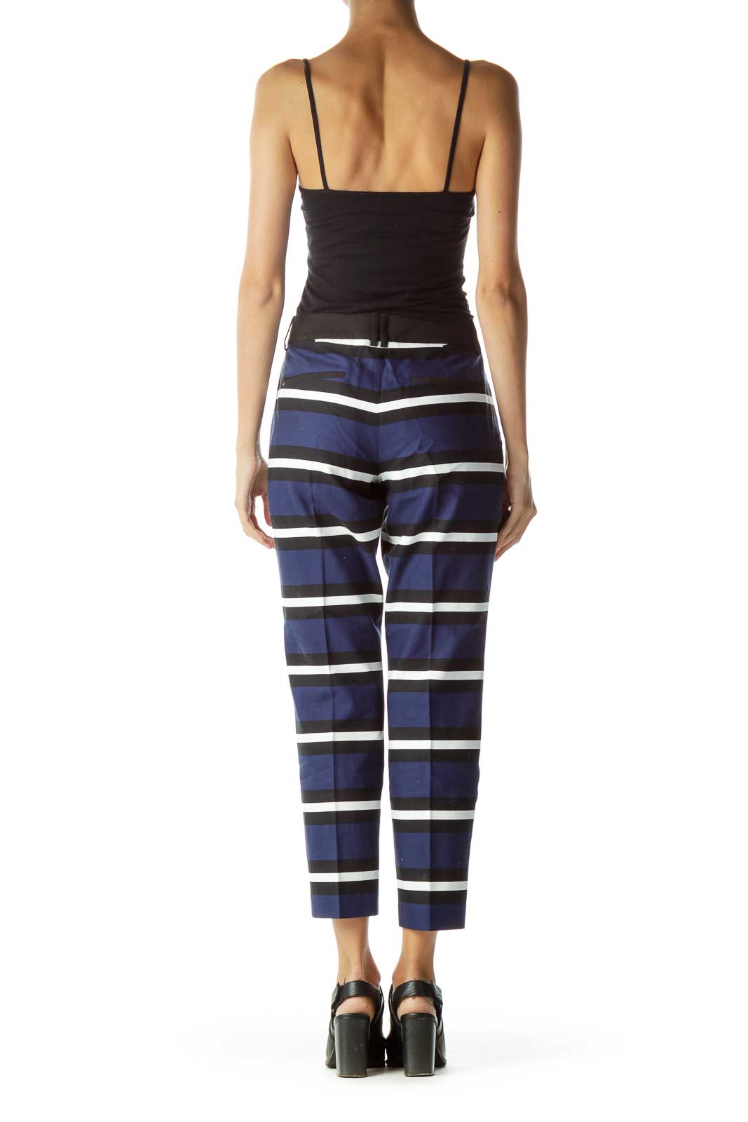 Navy Black White Striped Pants