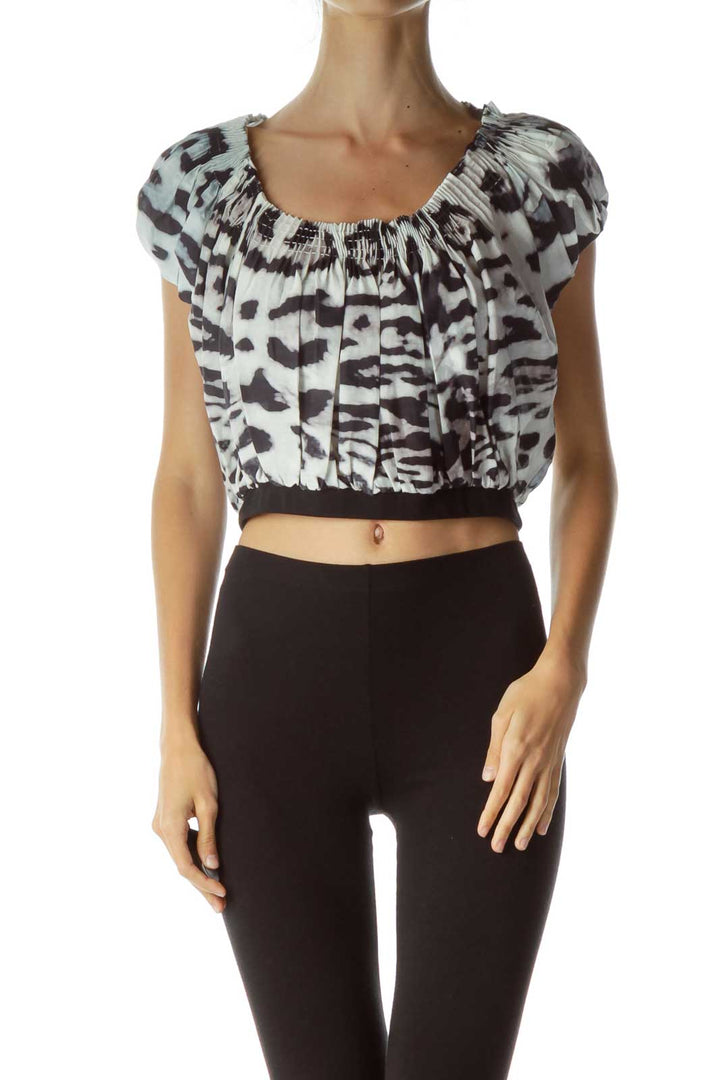 Blue Cream Printed Cropped Blouse