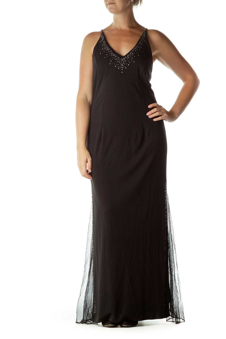 Black Beaded Long Evening Dress