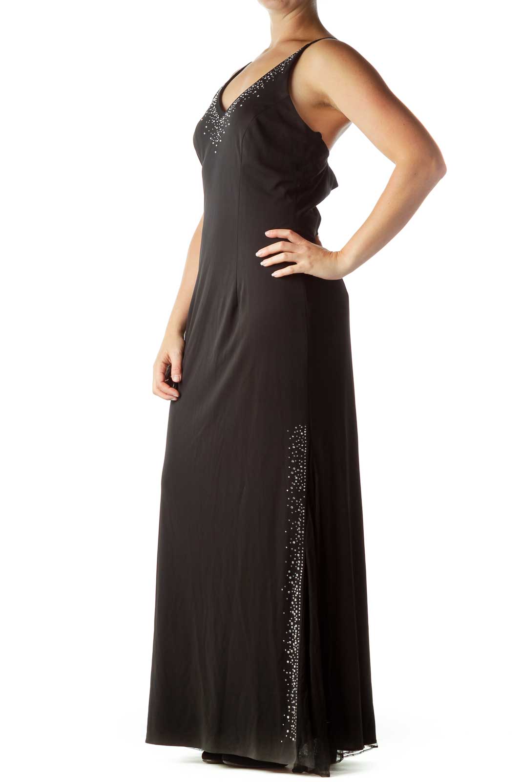 Black Beaded Long Evening Dress