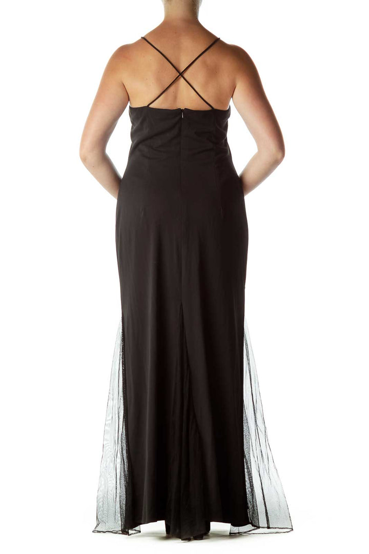 Black Beaded Long Evening Dress