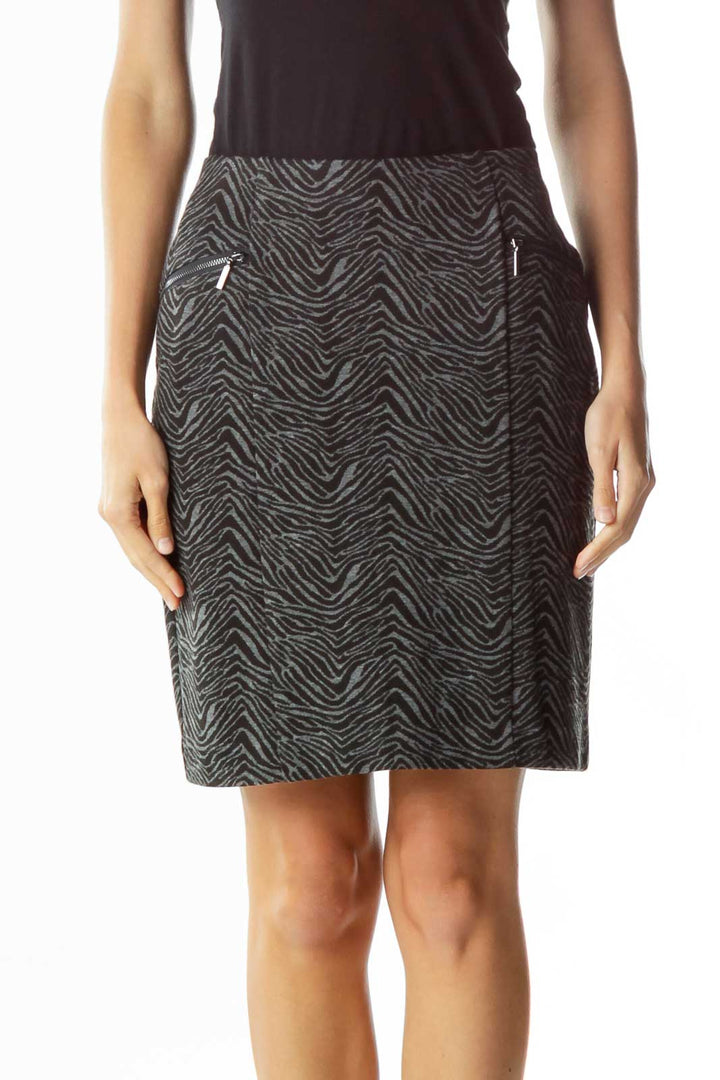 Black Gray Zebra Print Skirt