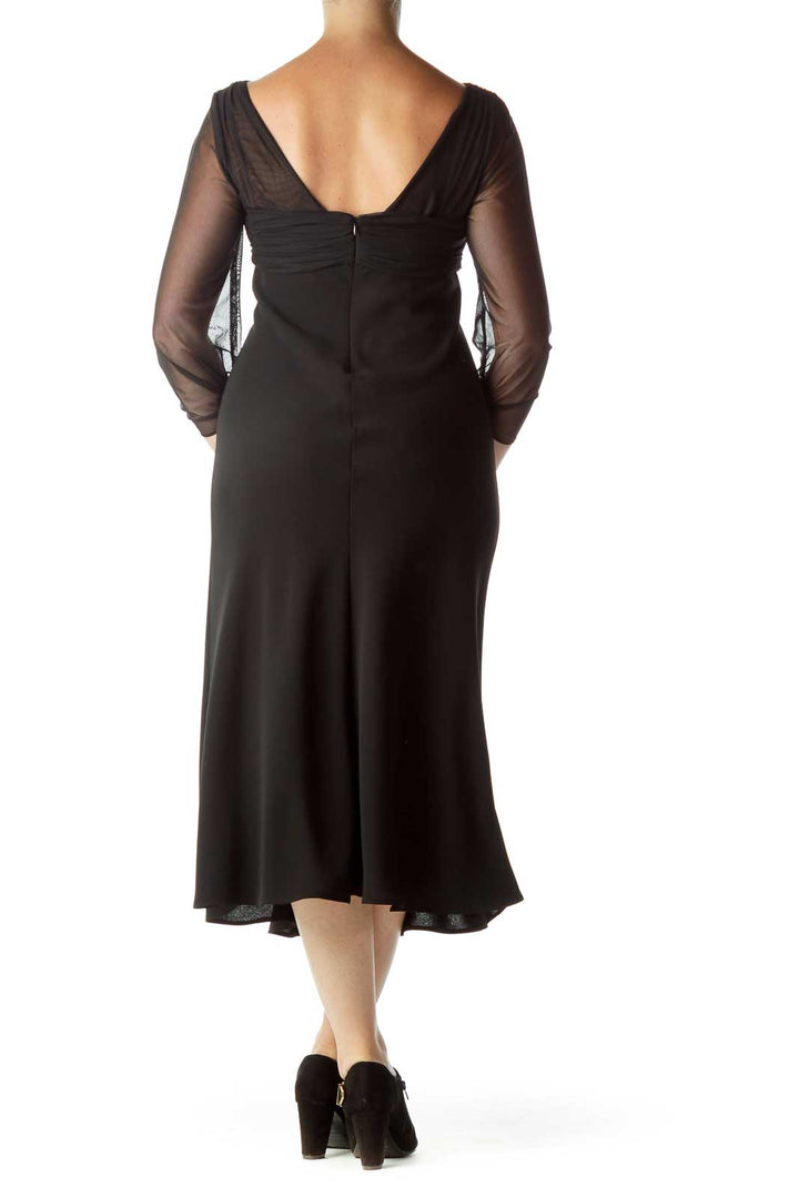 Black Sheer Evening Dress with Brooch