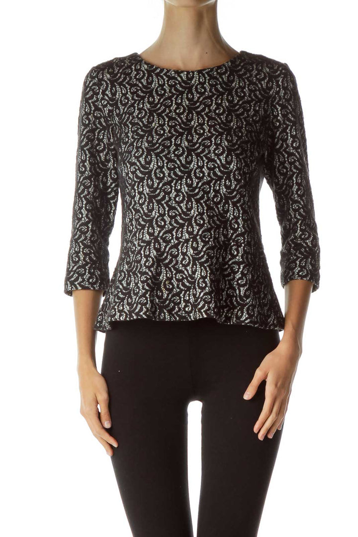 Black Cream 3/4 Sleeve Lace Blouse