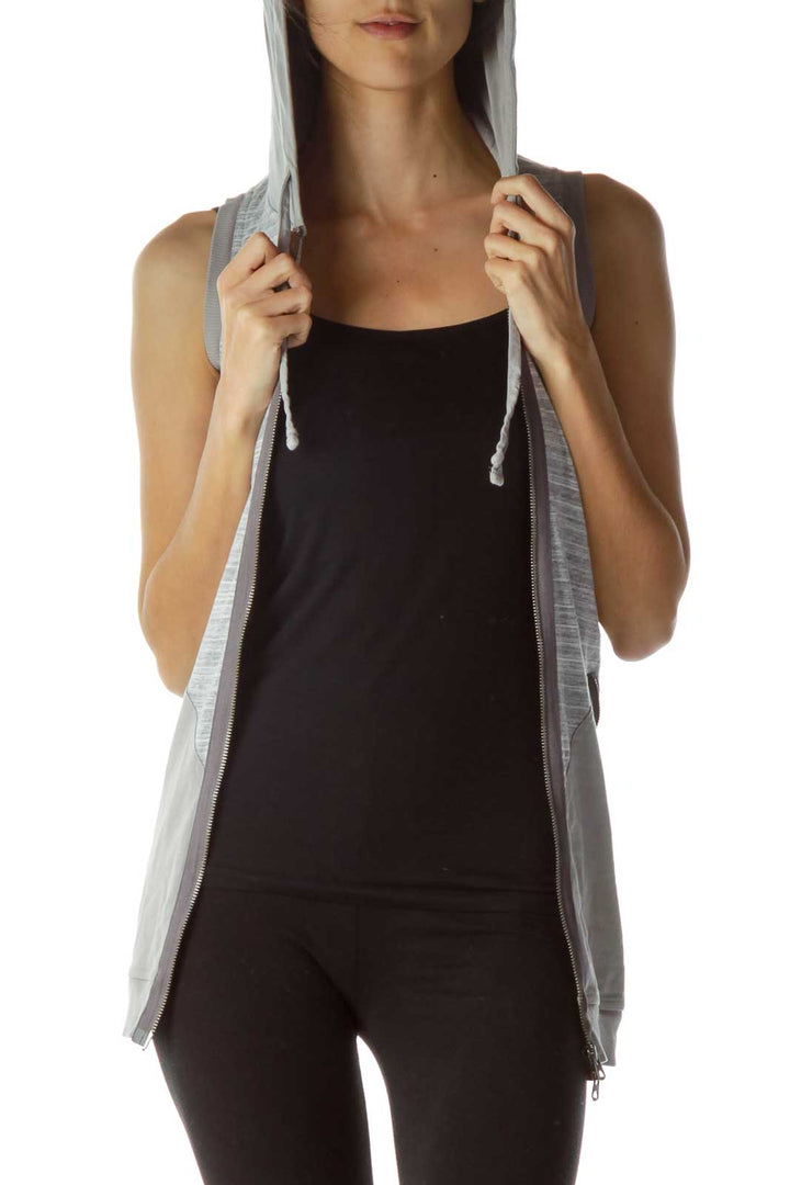 Gray Hooded Zipper Vest