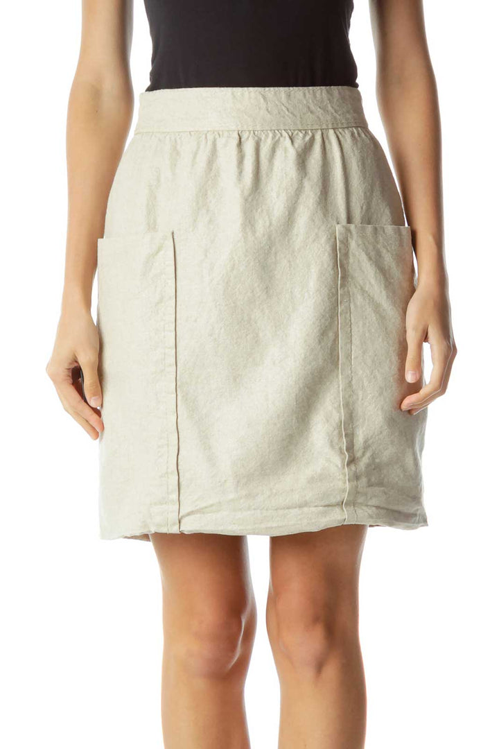 Beige Linen Pocketed Mini Skirt