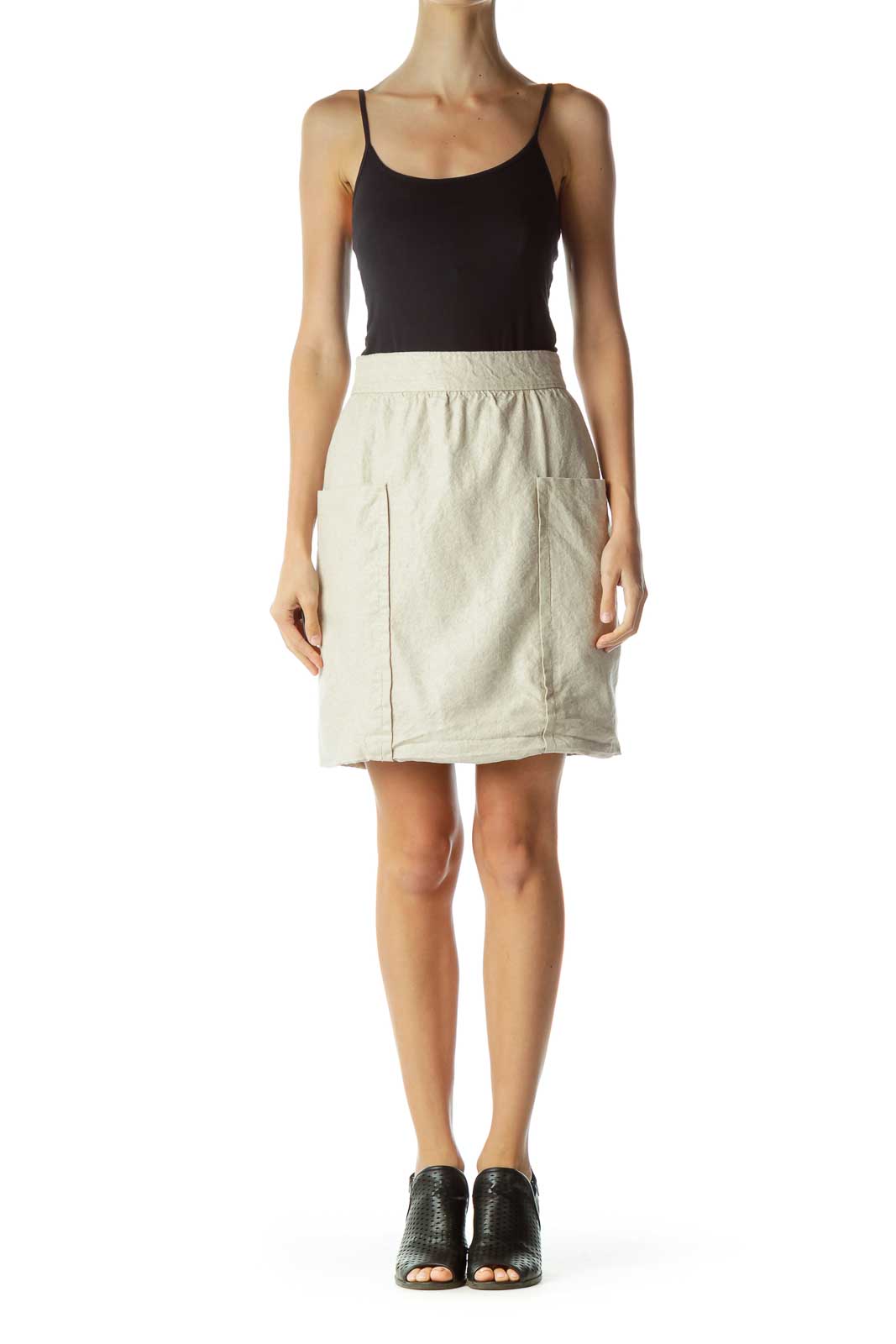 Beige Linen Pocketed Mini Skirt