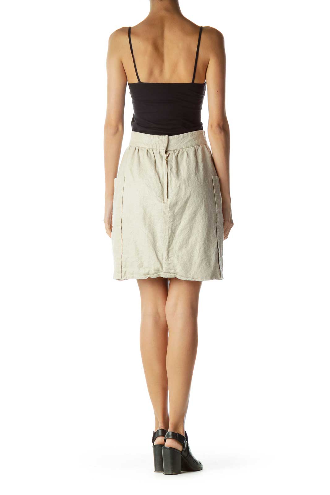 Beige Linen Pocketed Mini Skirt