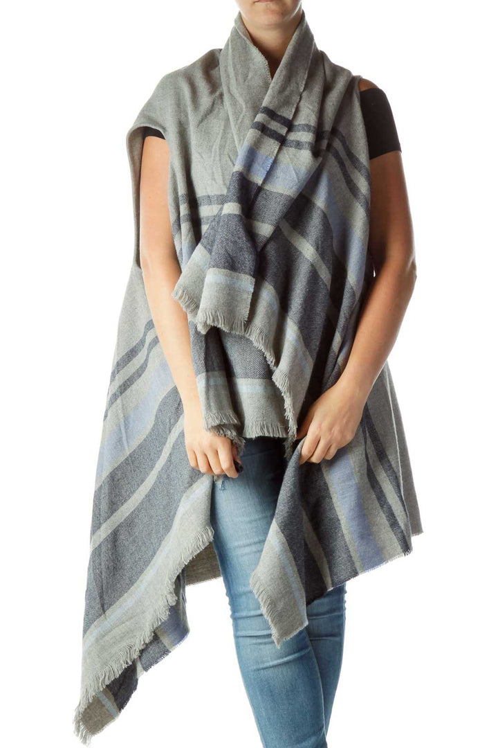 Gray Blue Striped One Size Long Cape