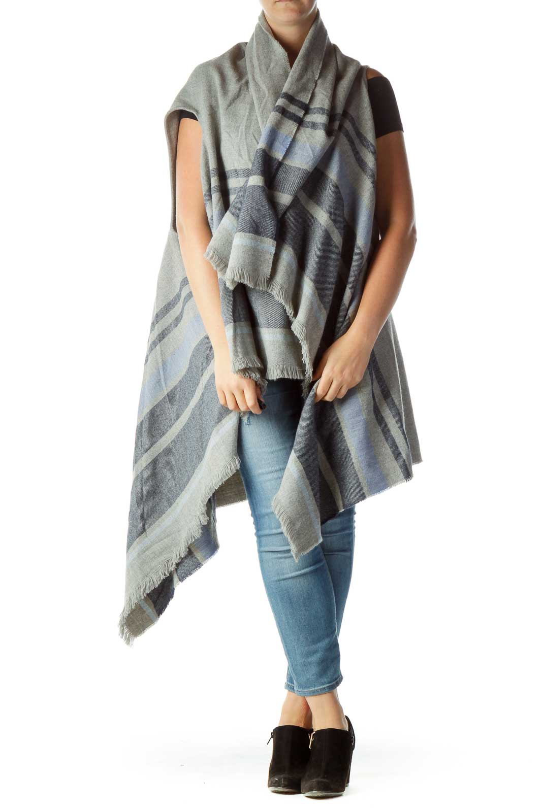 Gray Blue Striped One Size Long Cape