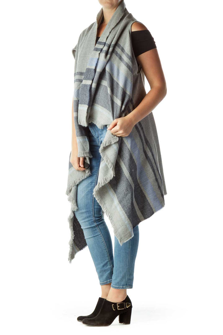 Gray Blue Striped One Size Long Cape