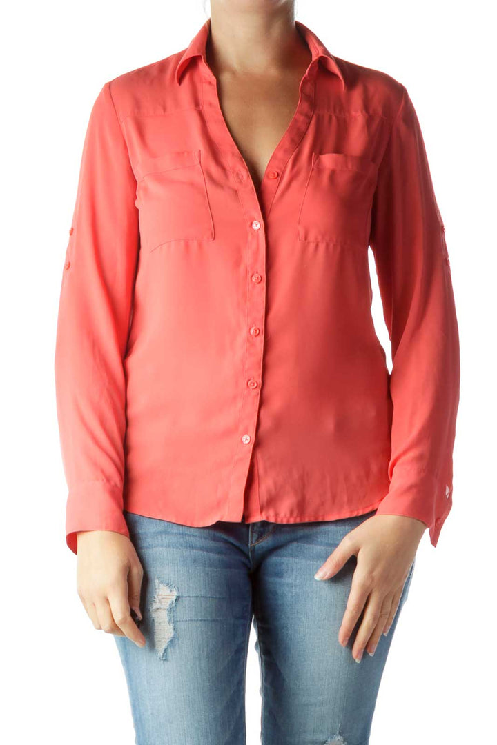 Orange Pocketed Collared Shirt