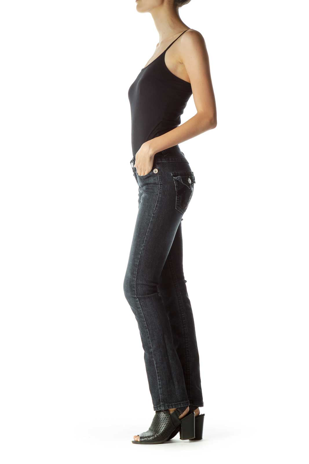 Navy Skinny Jeans with Sequined Pockets