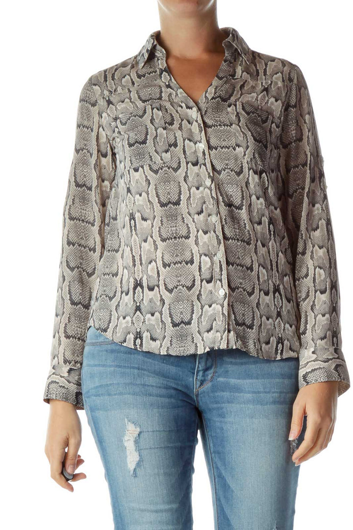 Gray Black Snakeskin Print Shirt