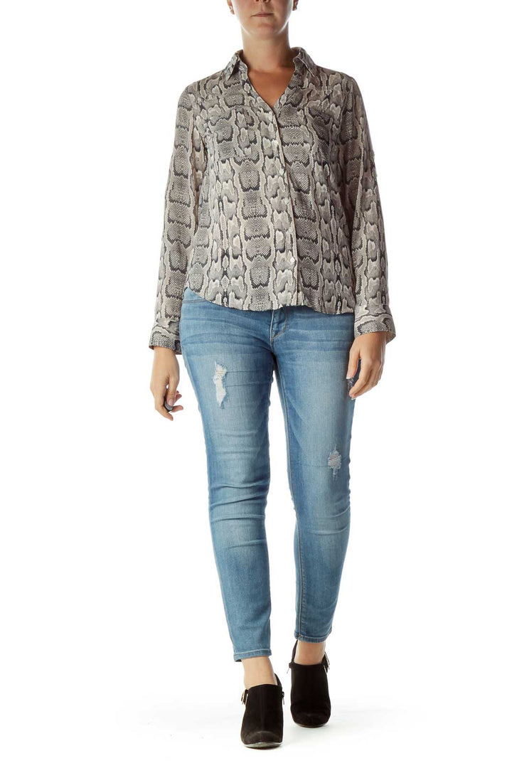 Gray Black Snakeskin Print Shirt