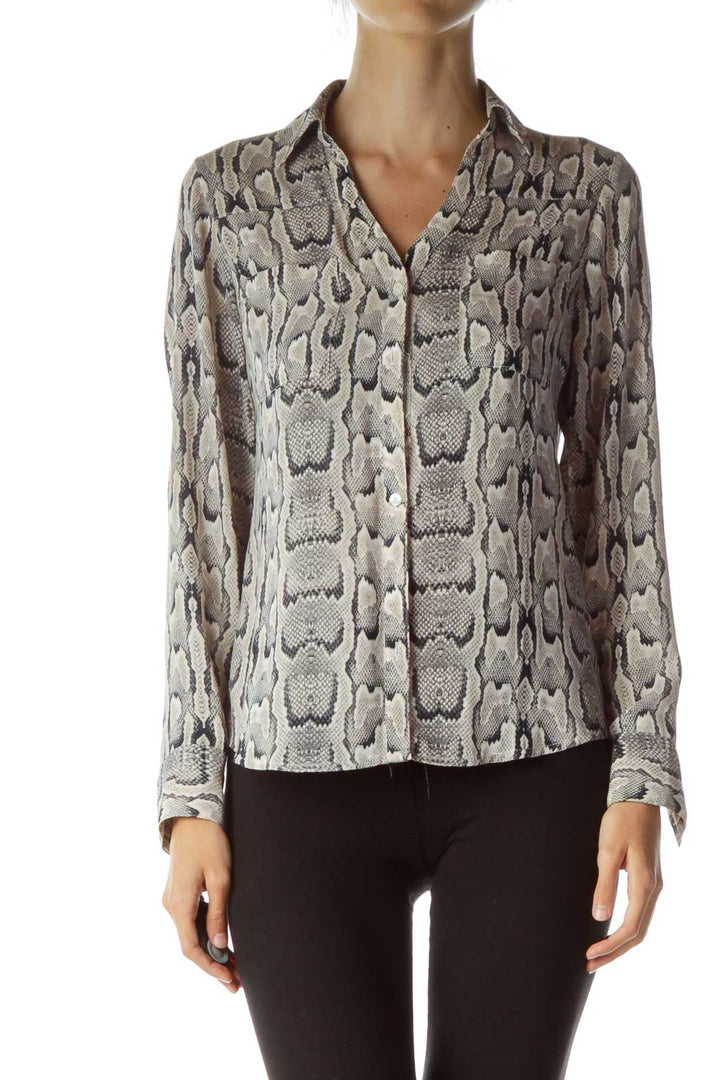 Gray Beige Python Print Shirt