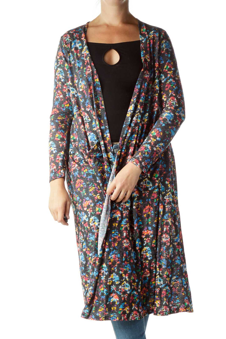 Black Multicolor Long Printed Vest