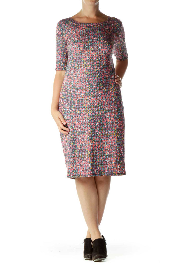 Pink Multicolor Printed Day Dress