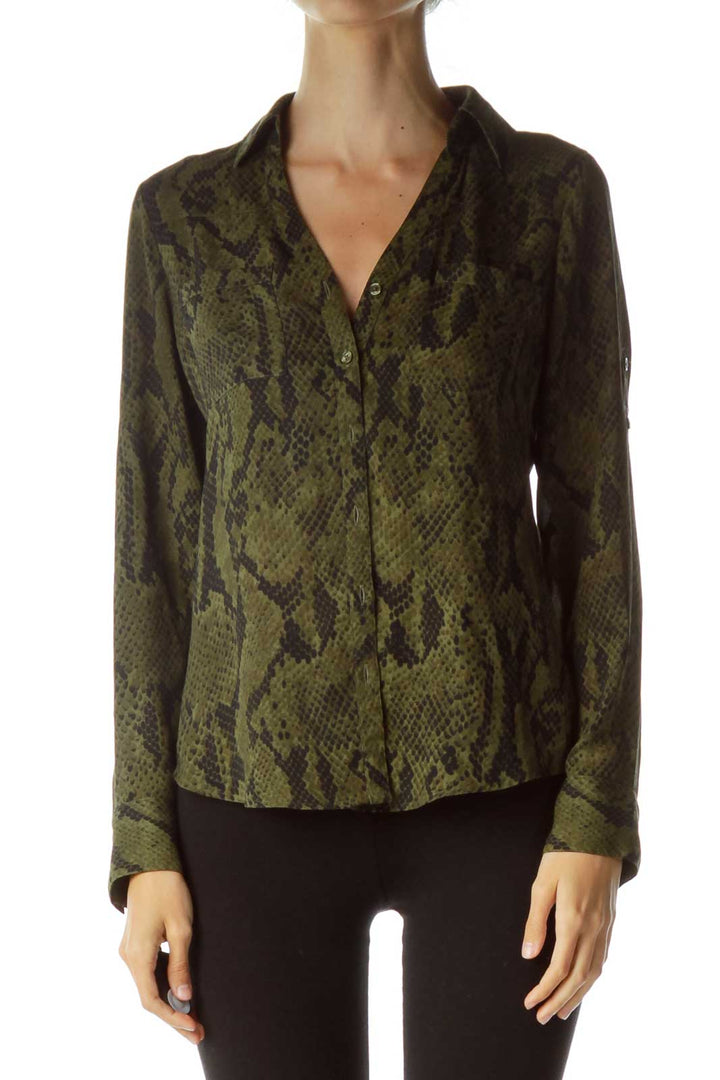 Green Black Snake Skin Print Shirt