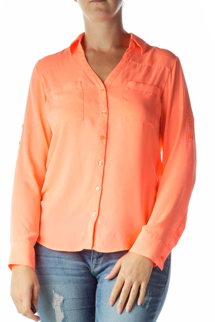 Orange Pocketed Collared Shirt