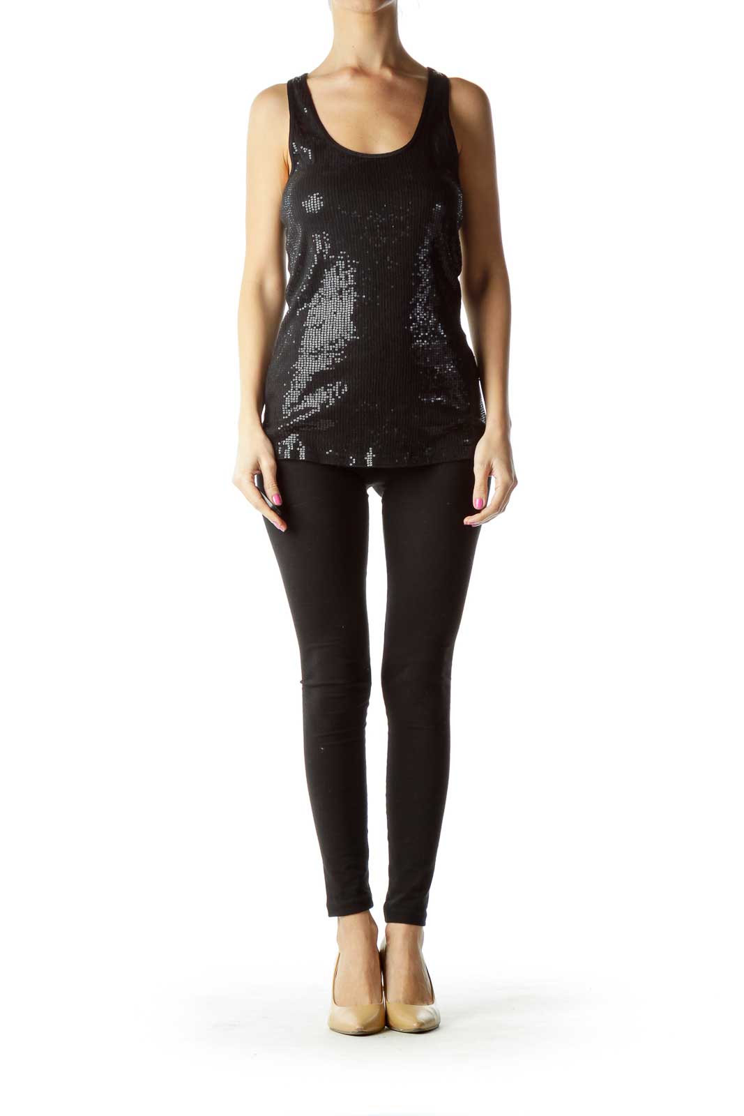 Black Sequined Racer-Back Tank