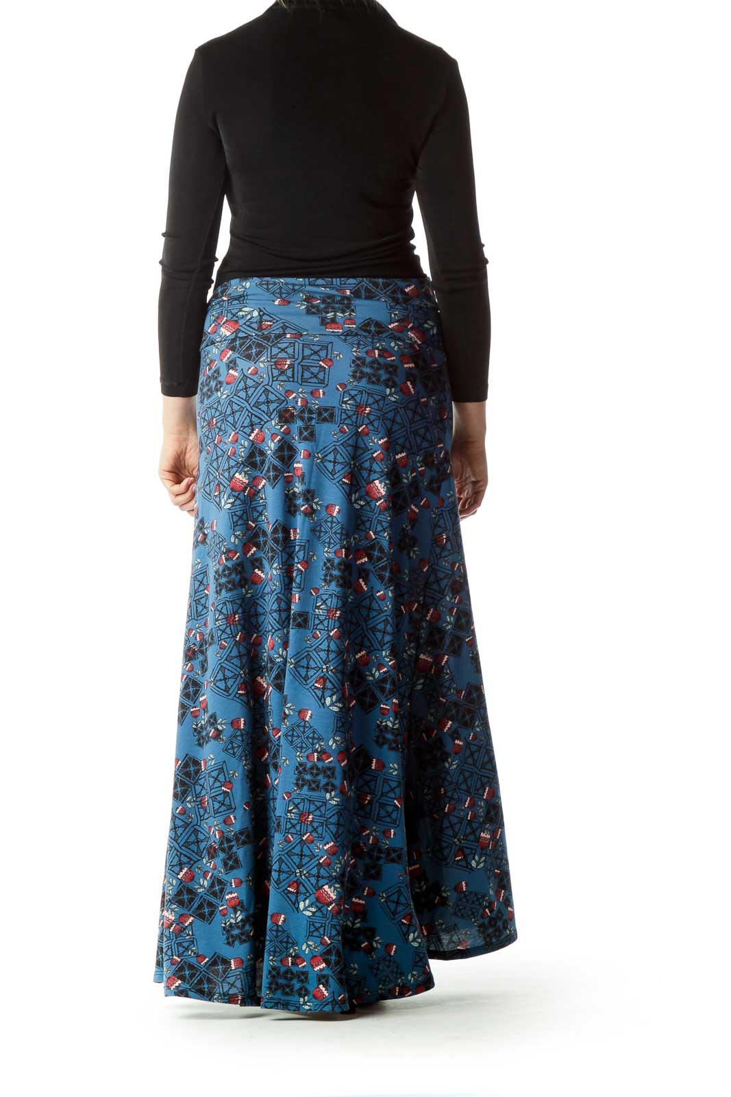 Blue Black Floral Maxi Skirt