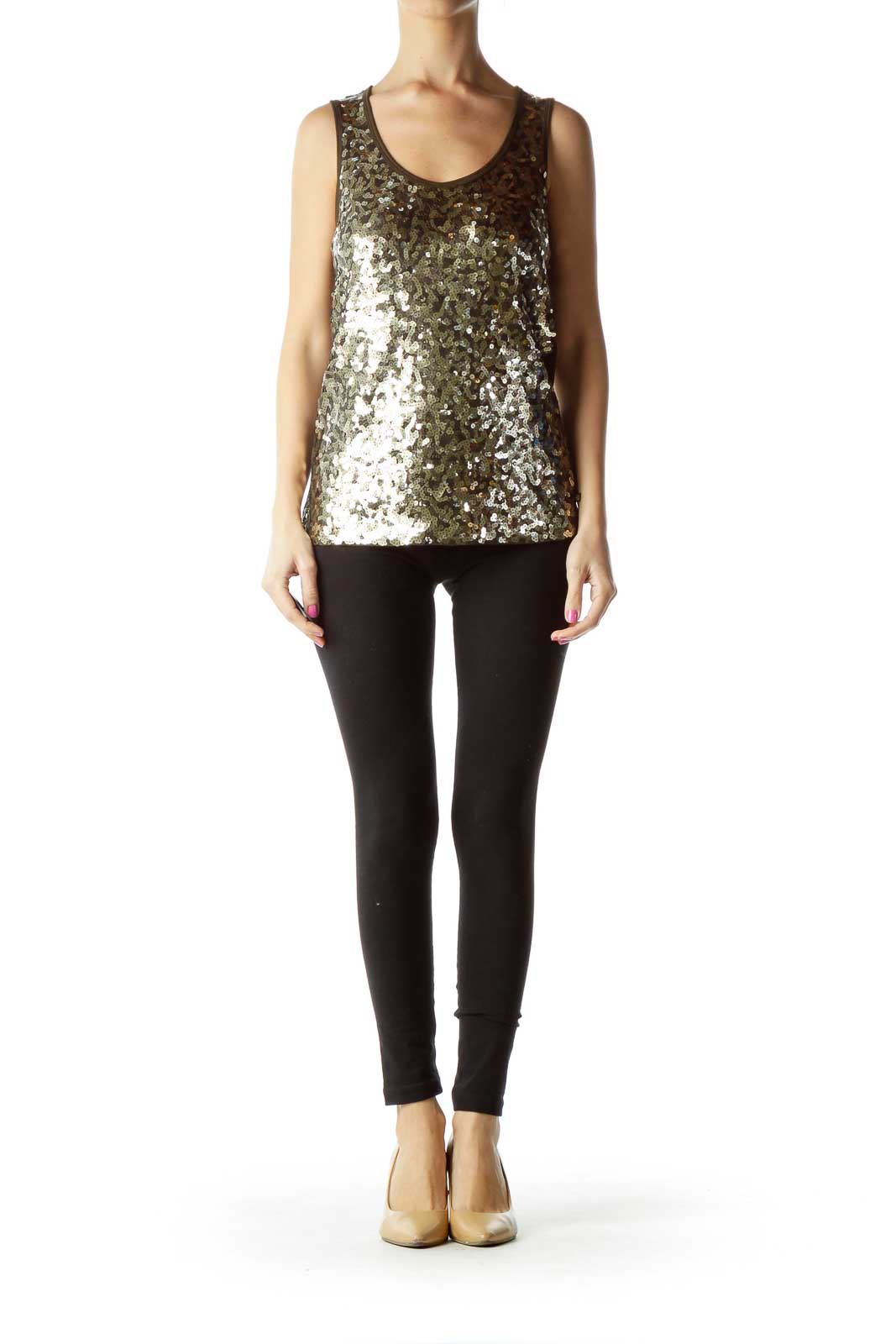 Gold Brown Sequined Tank Top