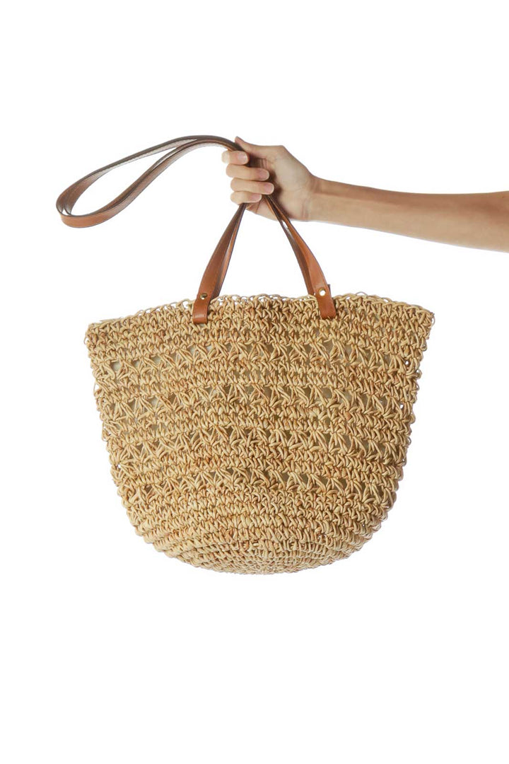 Beige Straw Tote Bag