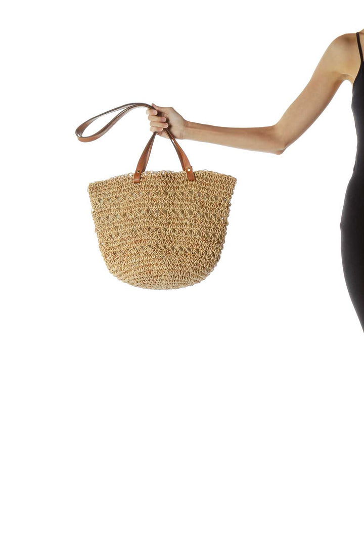 Beige Straw Tote Bag