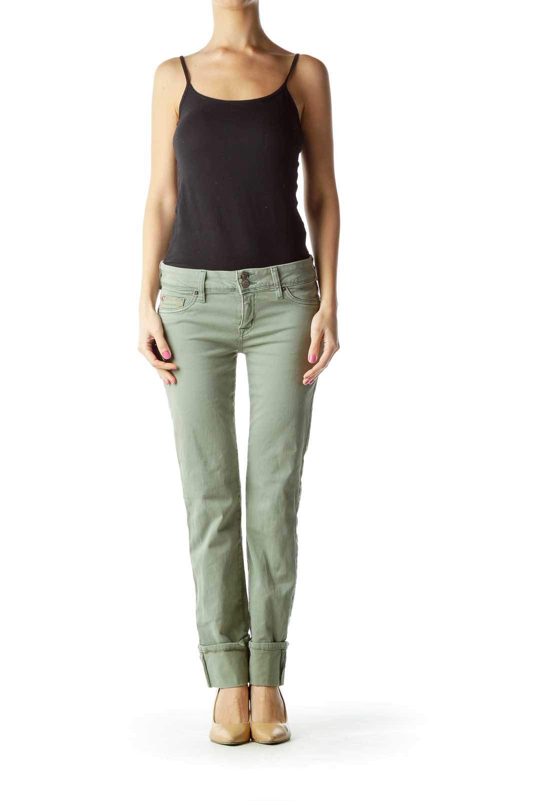 Green Cuffed Skinny Cargo Pants