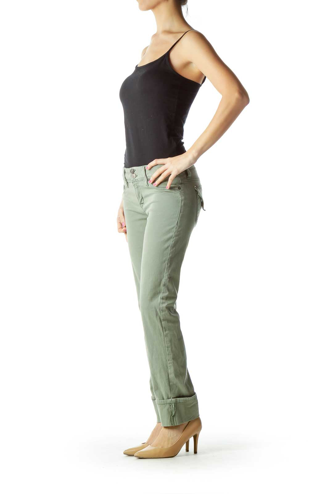 Green Cuffed Skinny Cargo Pants