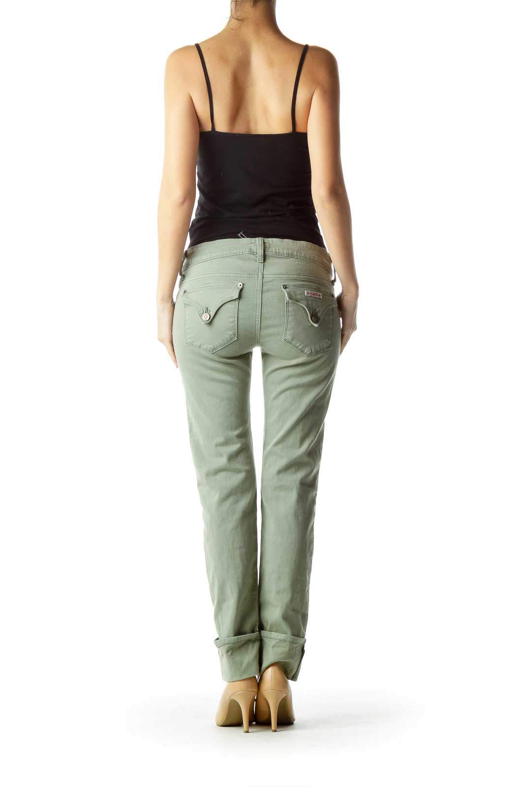 Green Cuffed Skinny Cargo Pants