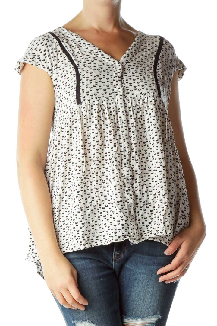 Cream Black Print Blouse