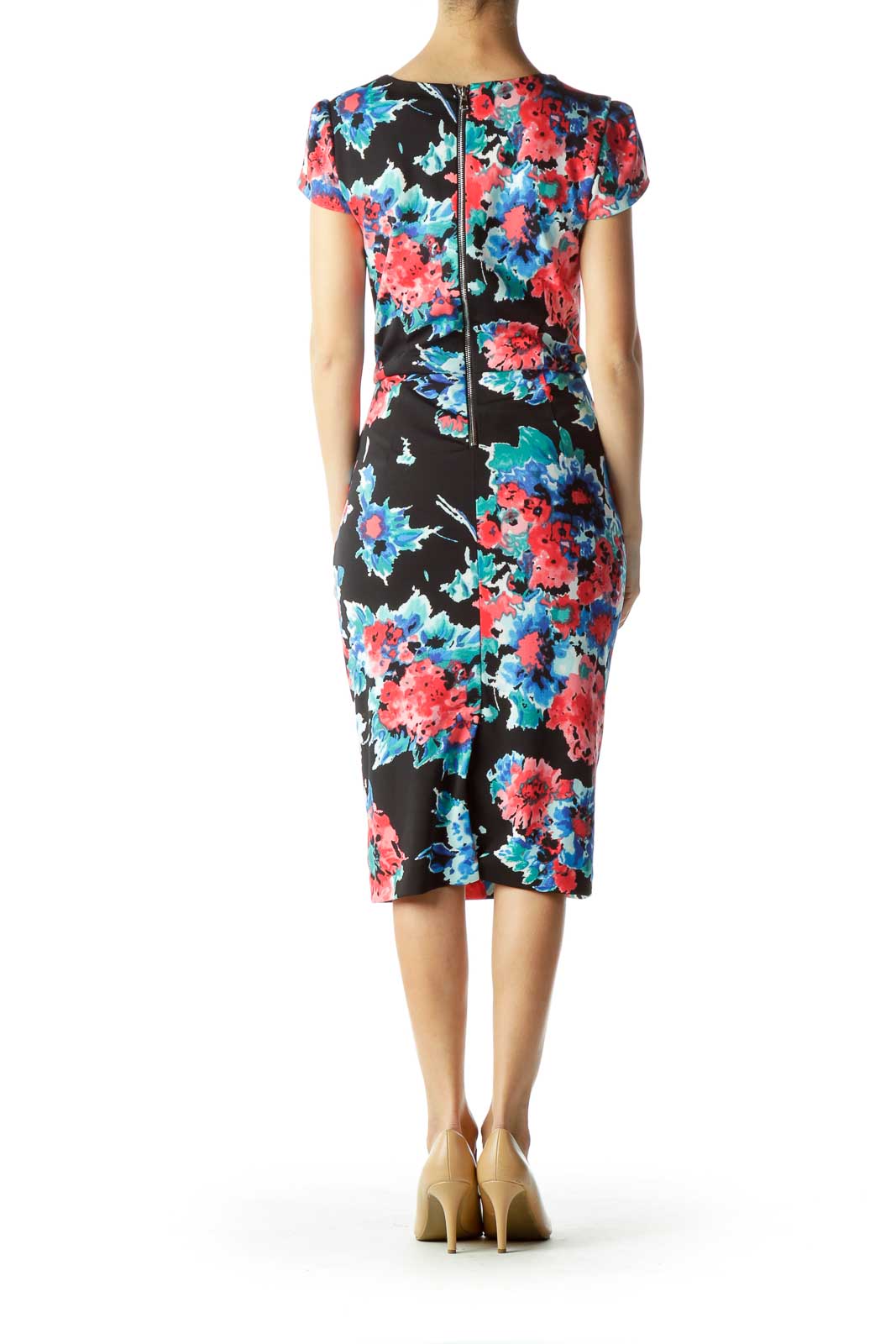 Black Pink Floral Work Dress