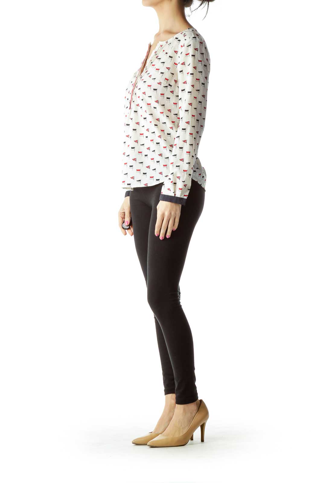 Cream Red Flag Print Blouse